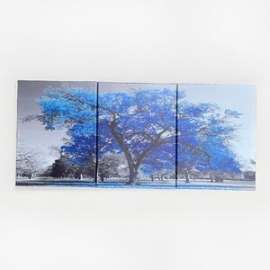Blue Tree Landscape Triptych Canvas Print 3 PCs Set Contemporary 8”x10” Painting